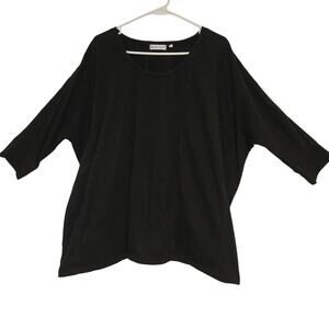 Habitat Black 100% Cotton Knit 3/4 Sleeve Flowy Wide Neck Tunic Top, Size Large